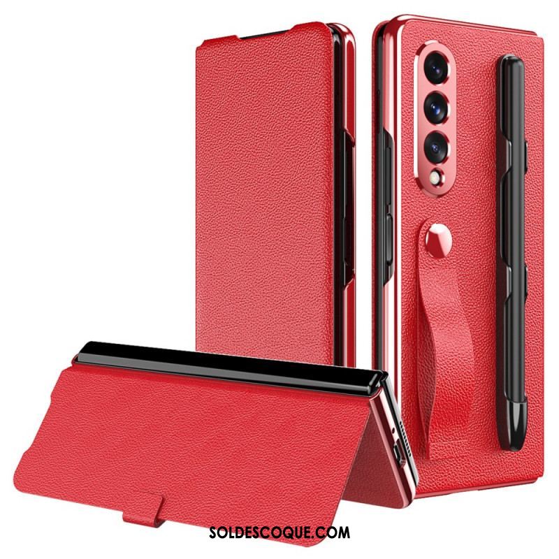 Flip Cover Samsung Galaxy Z Fold 3 5G Style Cuir Litchi Porte-Stylet et Sangle