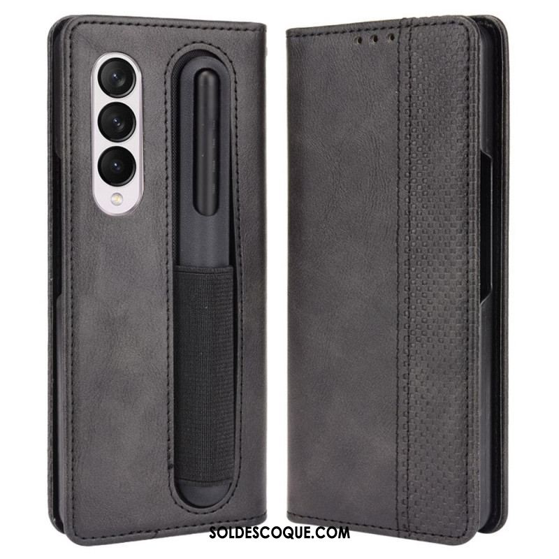 Flip Cover Samsung Galaxy Z Fold 4 Rétro Rangment à Stylet