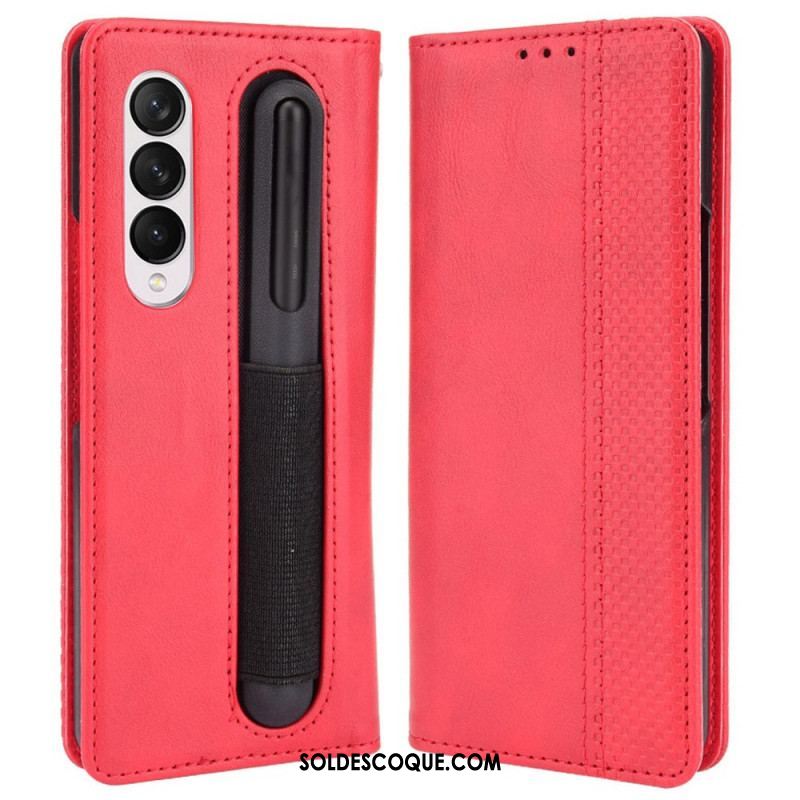 Flip Cover Samsung Galaxy Z Fold 4 Rétro Rangment à Stylet