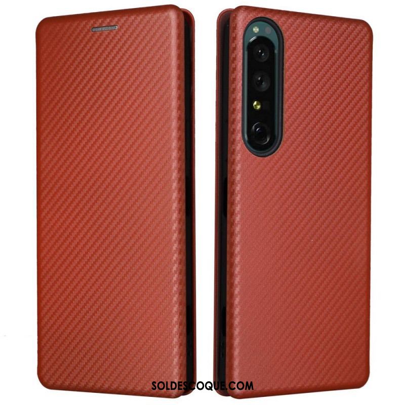 Flip Cover Sony Xperia 1 IV Texture Fibre Carbone