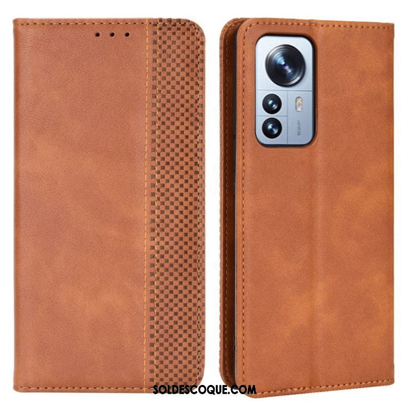 Flip Cover Xiaomi 12 Pro Effet Cuir Vintage Stylisé