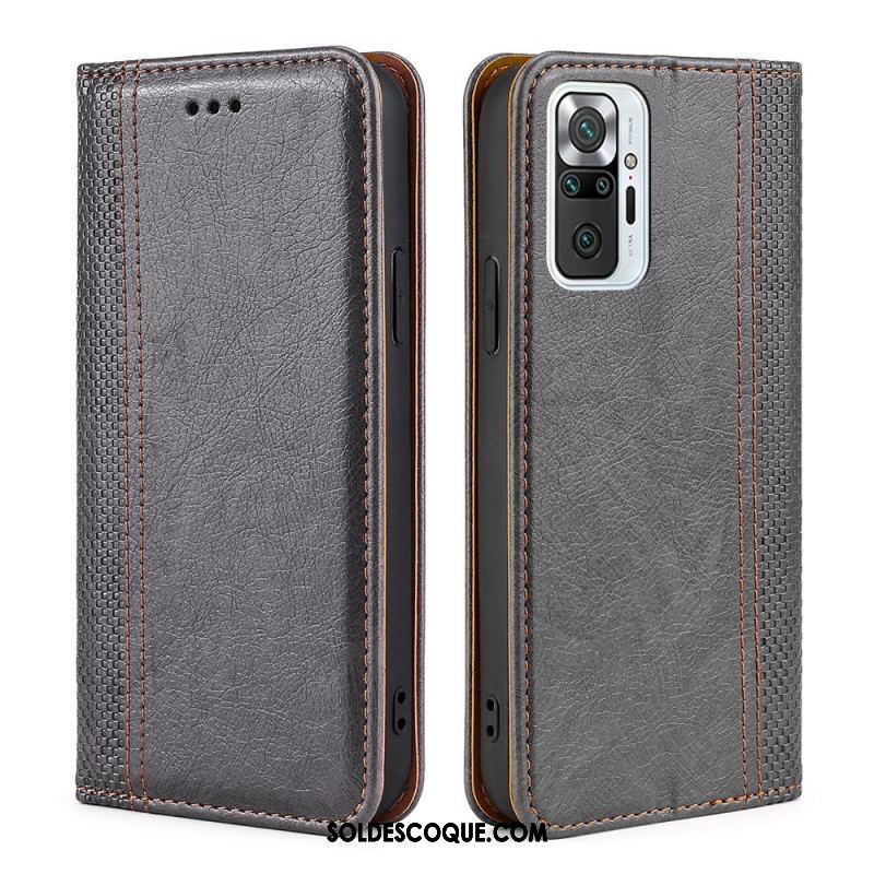 Flip Cover Xiaomi Redmi Note 10 Pro Cuir Litchi Fendu Coutures