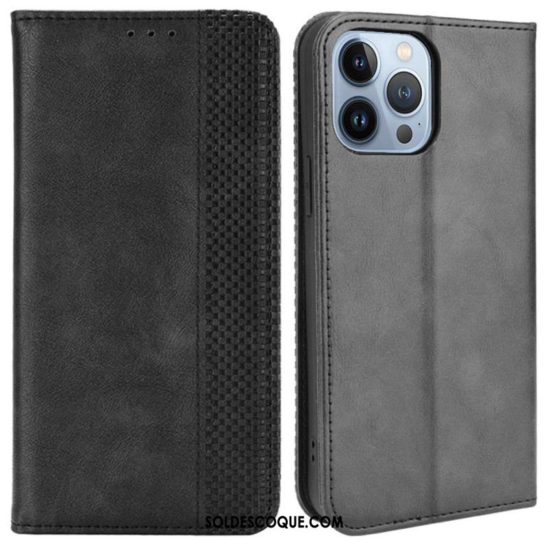 Flip Cover iPhone 14 Plus Effet Cuir Vintage Stylisé