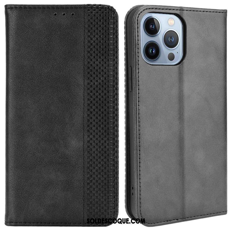 Flip Cover iPhone 14 Plus Effet Cuir Vintage Stylisé