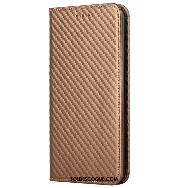 Flip Cover iPhone 14 Plus Fibre Carbone avec Lanière