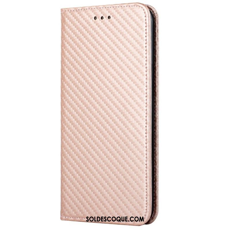 Flip Cover iPhone 14 Plus Fibre Carbone avec Lanière