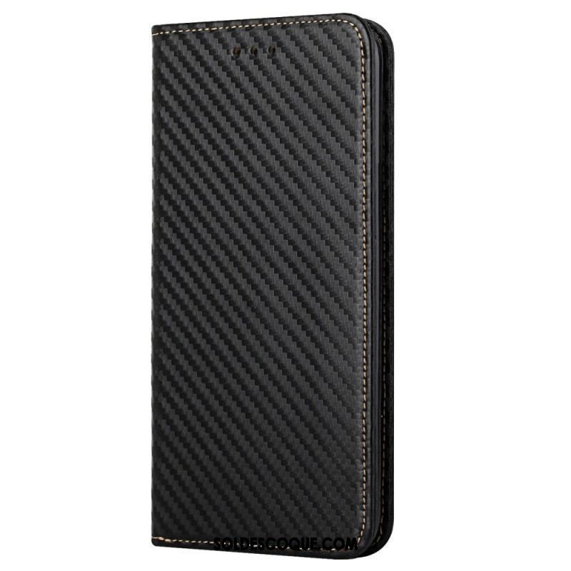 Flip Cover iPhone 14 Plus Fibre Carbone avec Lanière