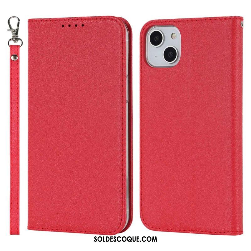 Flip Cover iPhone 14 Plus Style Cuir Douceur avec Lanière