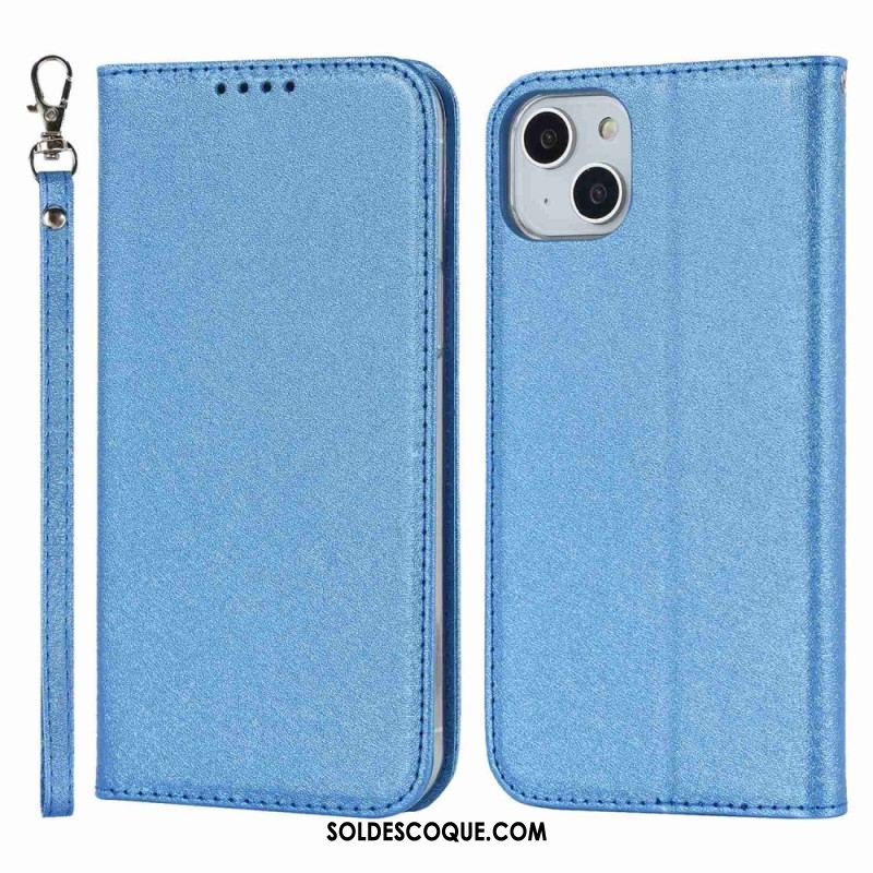 Flip Cover iPhone 14 Plus Style Cuir Douceur avec Lanière