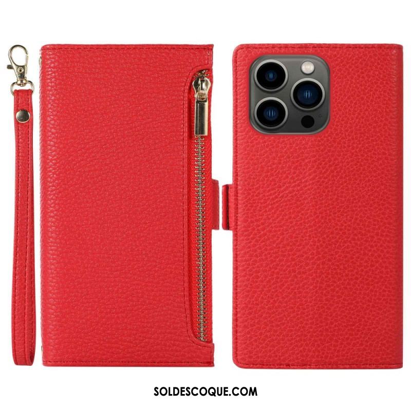 Flip Cover iPhone 14 Pro Max Pochette Frontale et Lanière