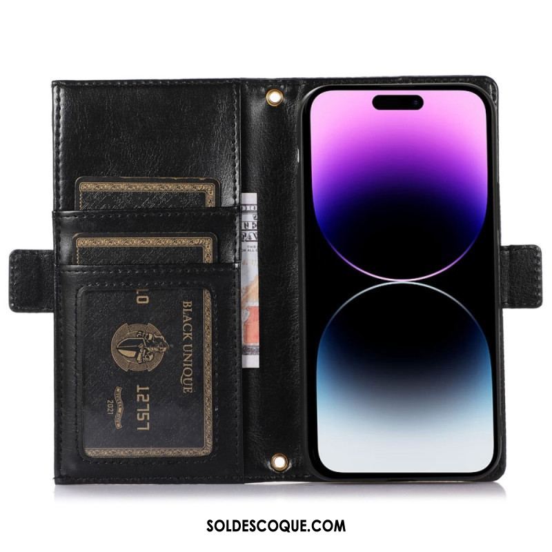 Flip Cover iPhone 14 Pro Pochette Frontale et Lanière