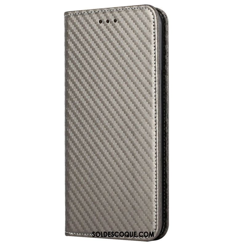 Flip Cover iPhone 14 Pro Style Fibre Carbone à Lanière