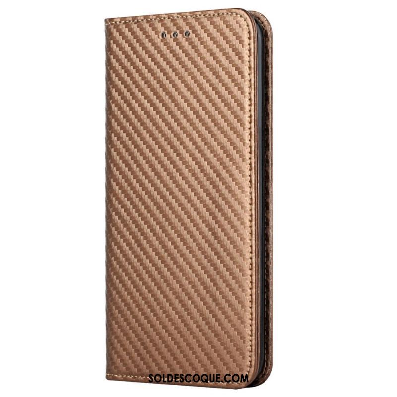 Flip Cover iPhone 14 Pro Style Fibre Carbone à Lanière