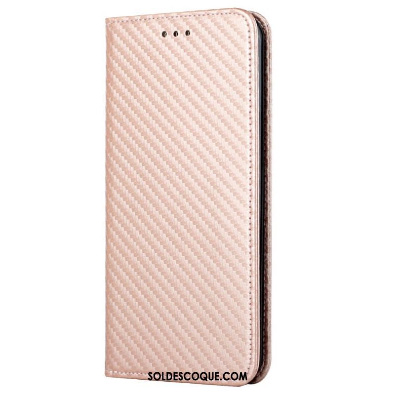 Flip Cover iPhone 14 Pro Style Fibre Carbone à Lanière