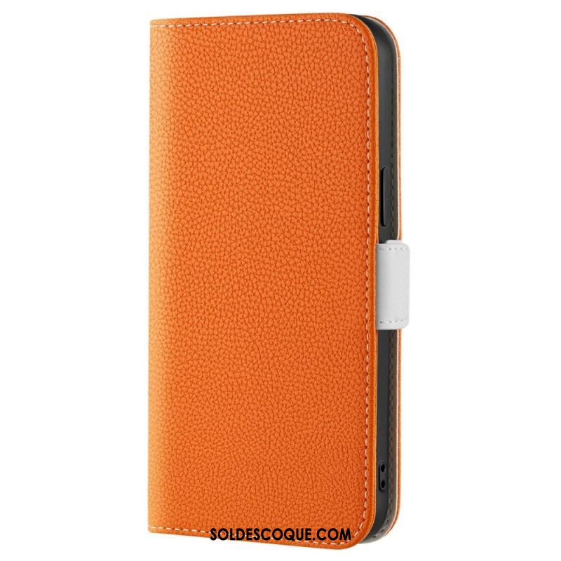 Flip Cover iPhone 14 Simili Cuir Litchi