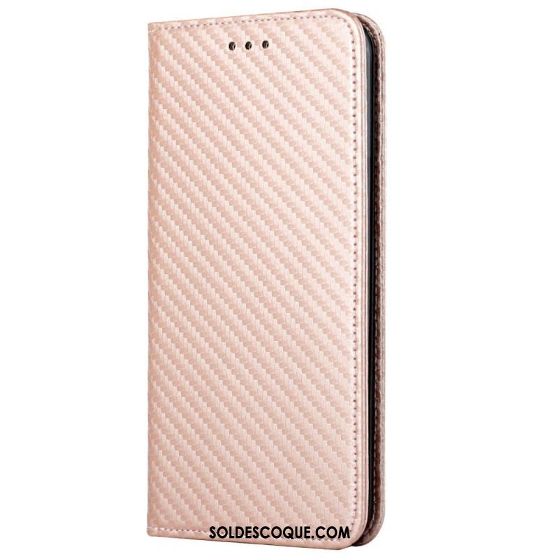 Flip Cover iPhone 14 Style Fibre Carbone à Lanière