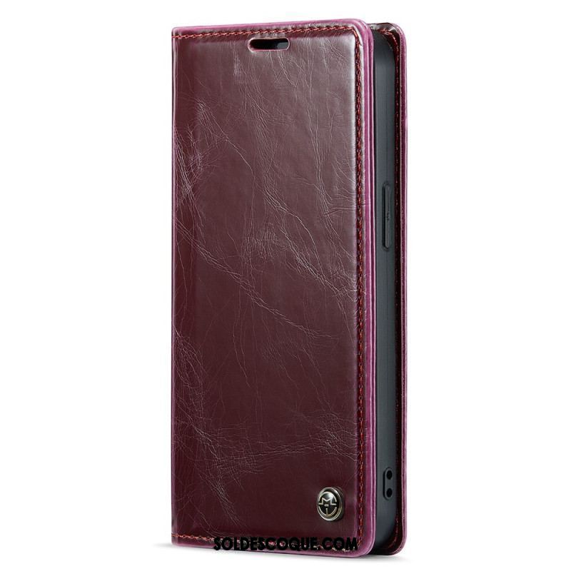 Flip Cover iPhone 15 Plus Simili Cuir Ciré CASEME