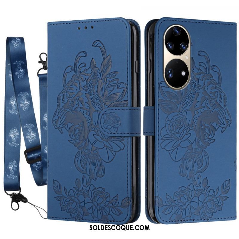 Housse Huawei P50 Pro Tigre Baroque à Lanière