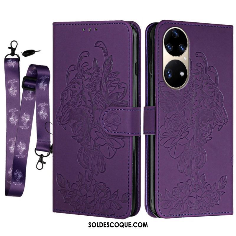 Housse Huawei P50 Pro Tigre Baroque à Lanière