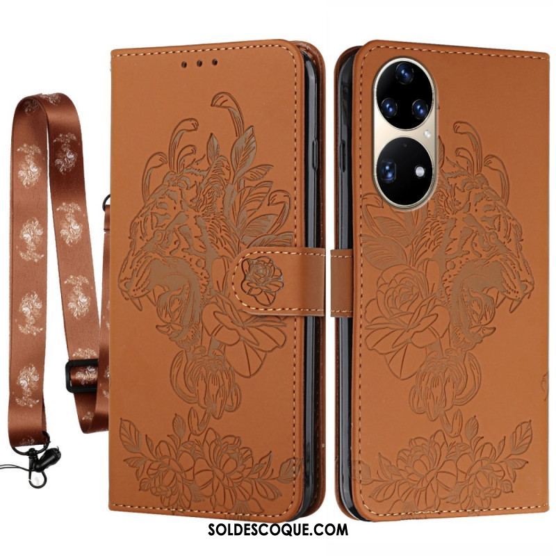 Housse Huawei P50 Pro Tigre Baroque à Lanière