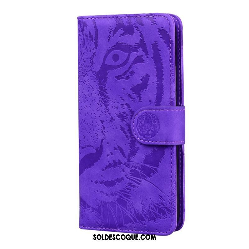 Housse Moto E40 / E30 / E20 Empreinte Face de Tigre