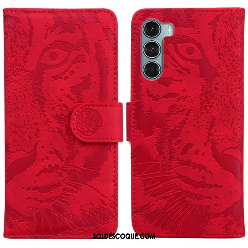 Housse Moto G200 5G Empreinte Face de Tigre