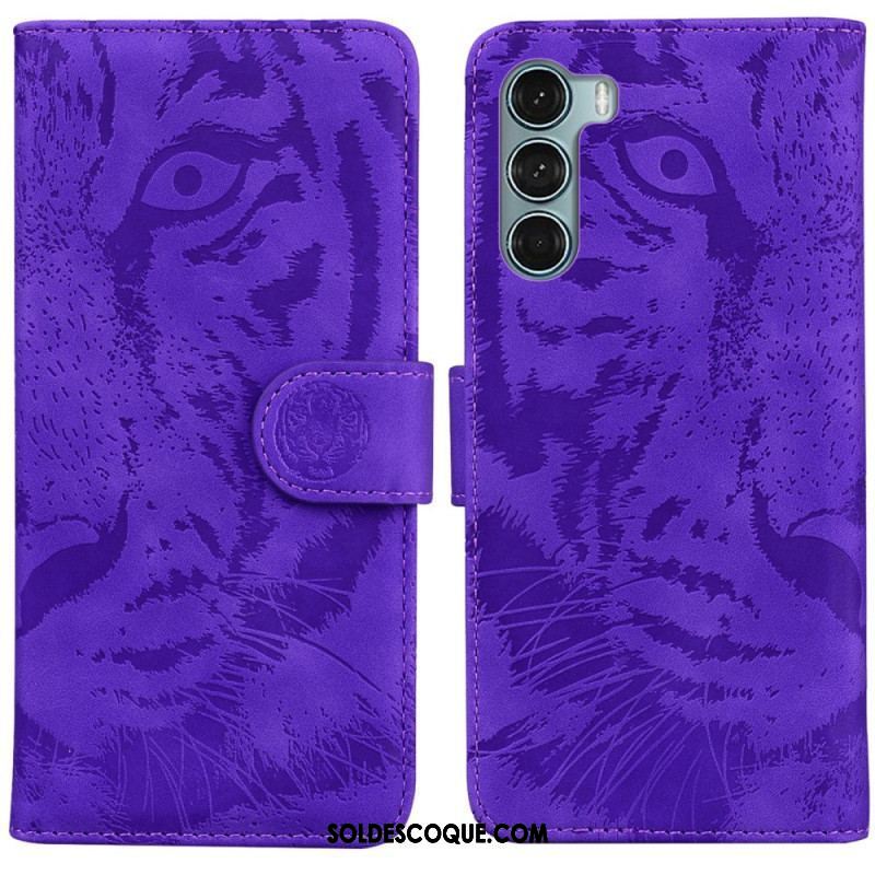 Housse Moto G200 5G Empreinte Face de Tigre