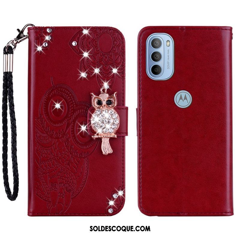 Housse Moto G41 / G31 Hibou Mandala et Breloque