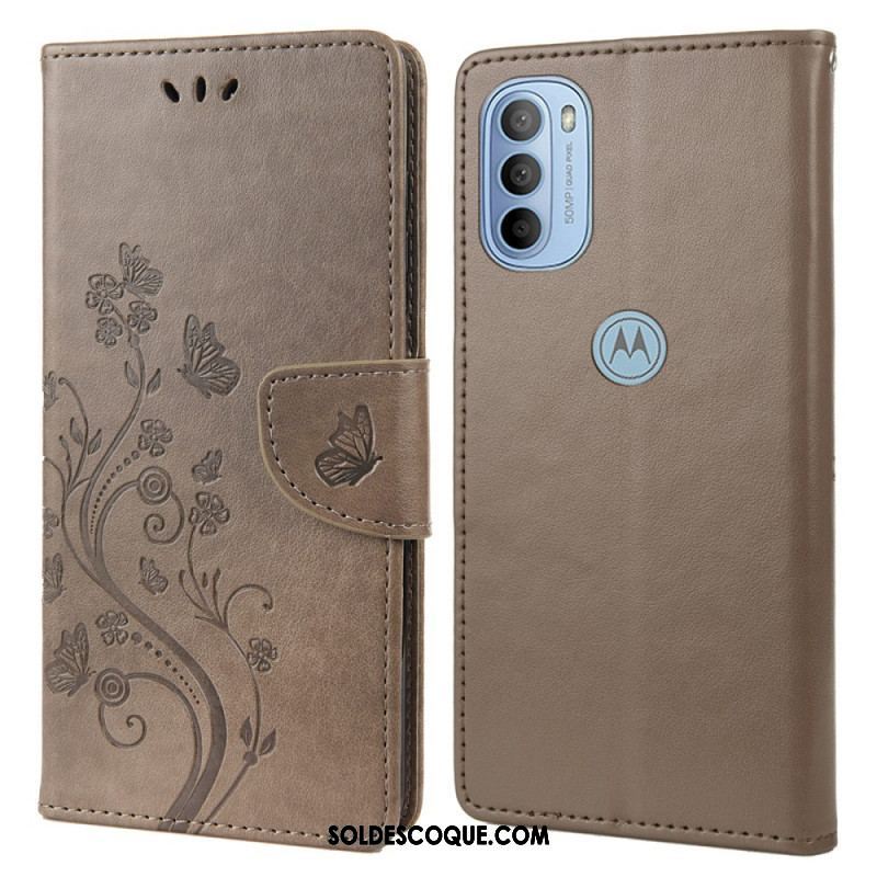 Housse Moto G51 5G Splendides Papillons à Lanière