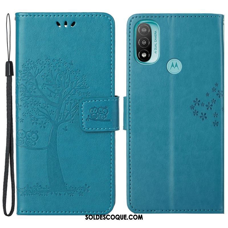 Housse Moto G71 5G Arbre et Hiboux à Lanière