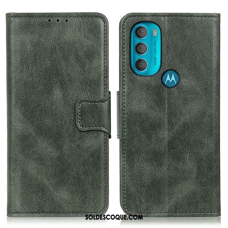 Housse Moto G71 5G Effet Cuir Fermoir Réversible