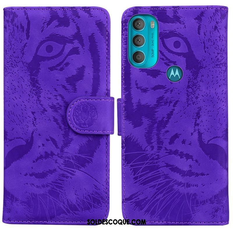 Housse Moto G71 5G Empreinte Face de Tigre