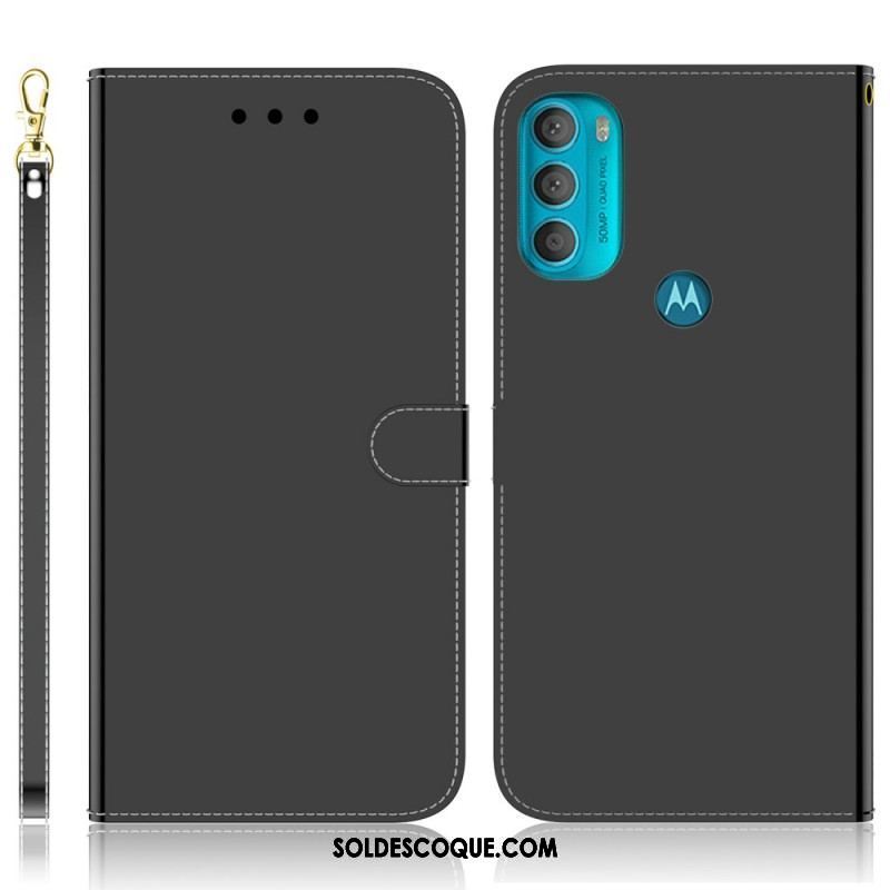 Housse Moto G71 5G Simili Cuir Couverture Miroir