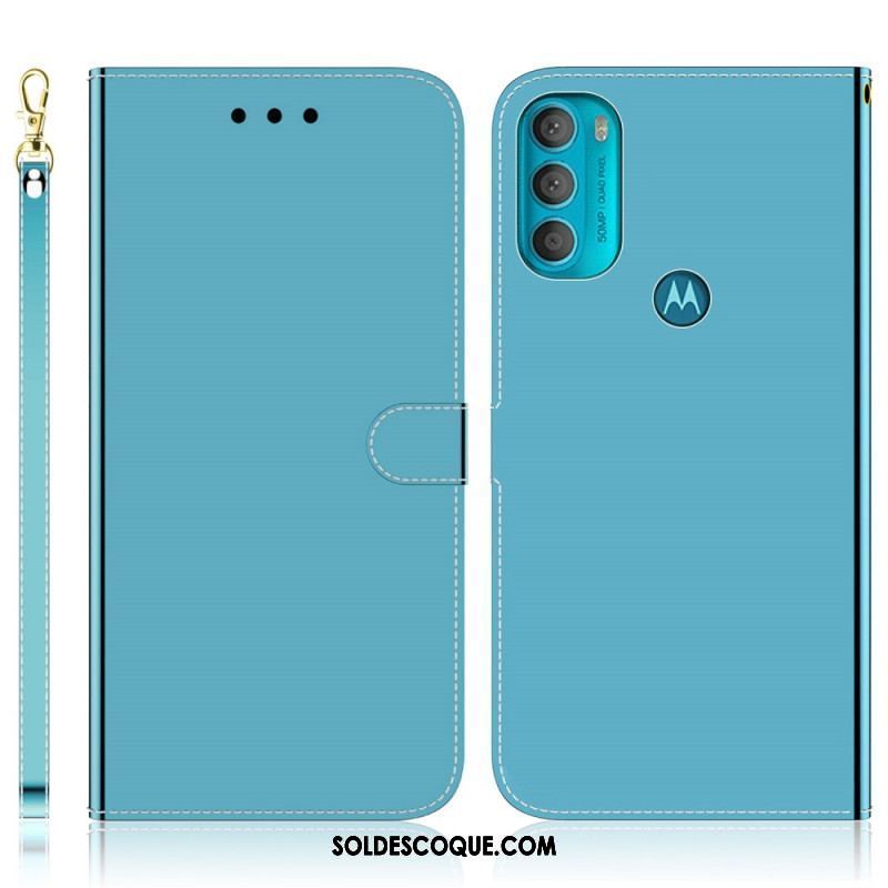 Housse Moto G71 5G Simili Cuir Couverture Miroir