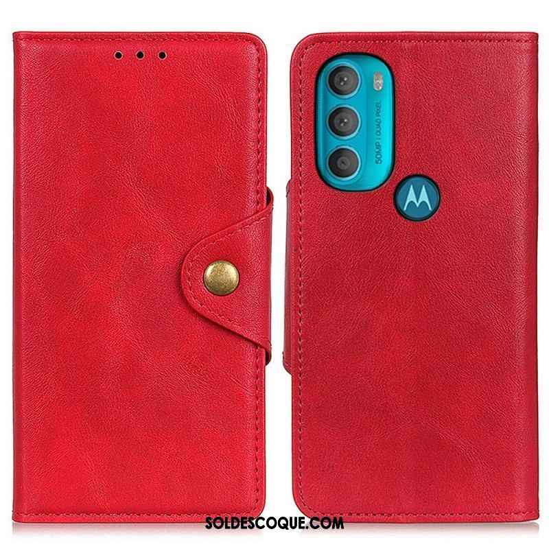 Housse Moto G71 5G Simili Cuir Vintage et Bouton