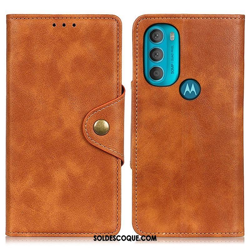 Housse Moto G71 5G Simili Cuir Vintage et Bouton