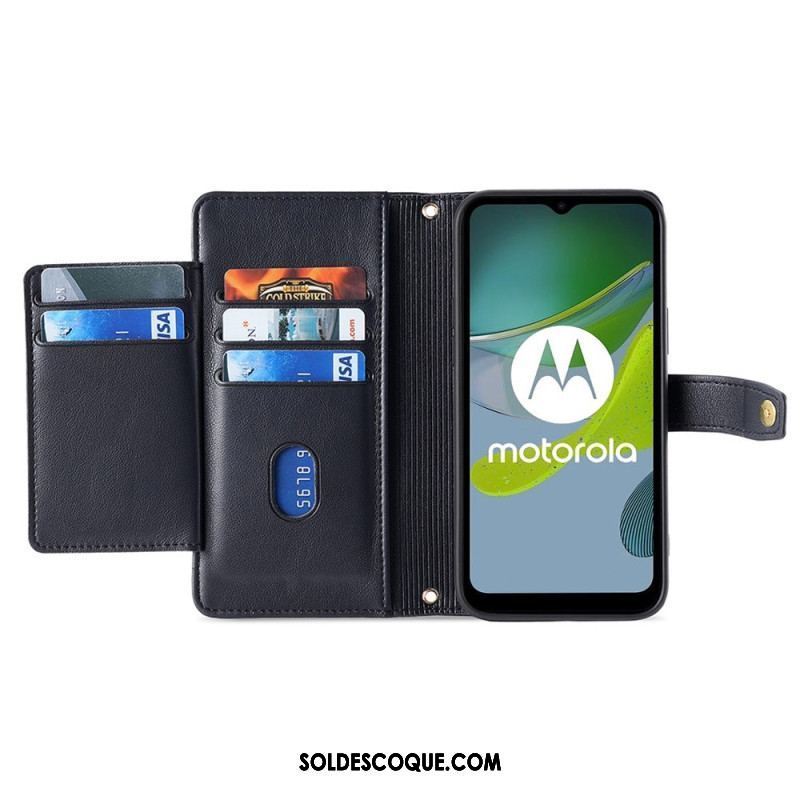 Housse Moto G73 5G Porte-Monnaie avec Bandoulière et Lanière