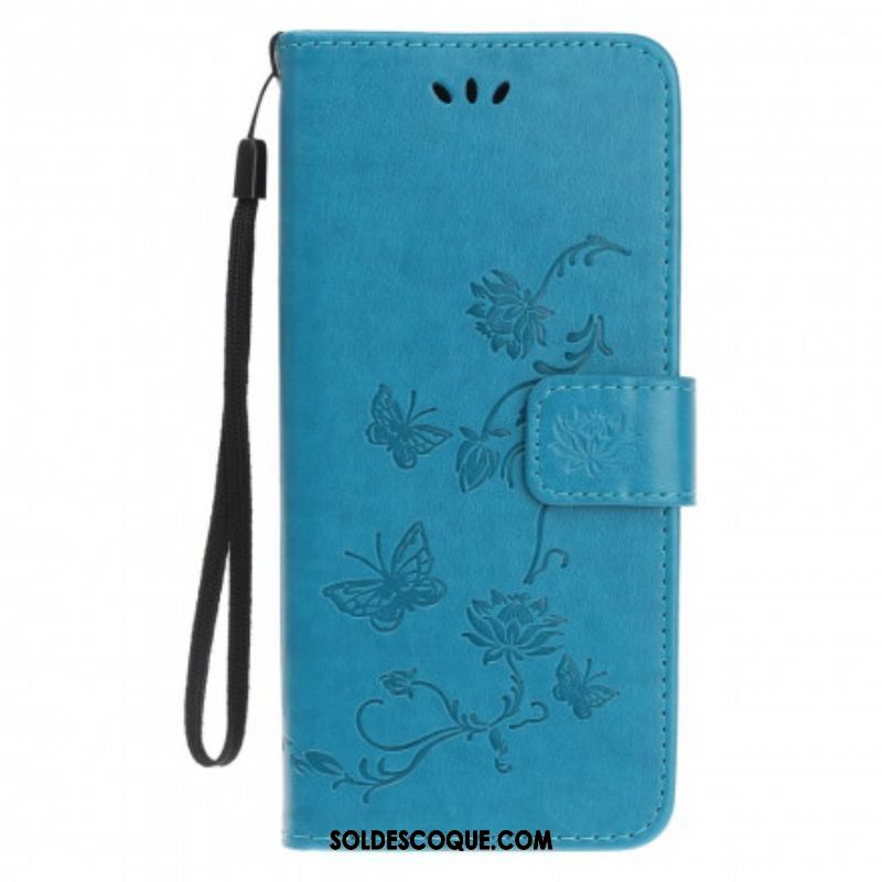 Housse Motorola Edge 20 Lite Papillons et Fleurs à Lanière