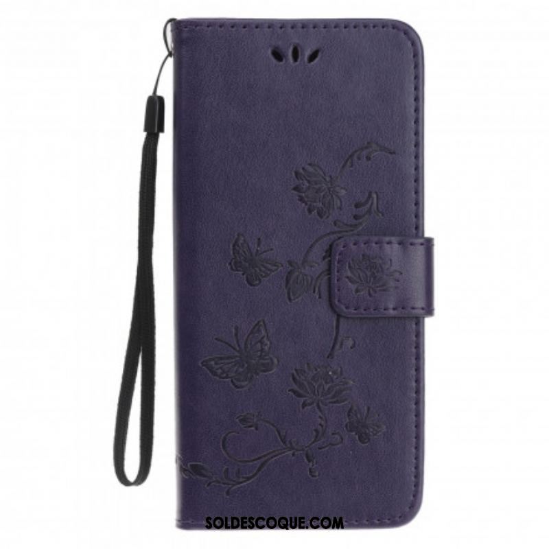 Housse Motorola Edge 20 Lite Papillons et Fleurs à Lanière