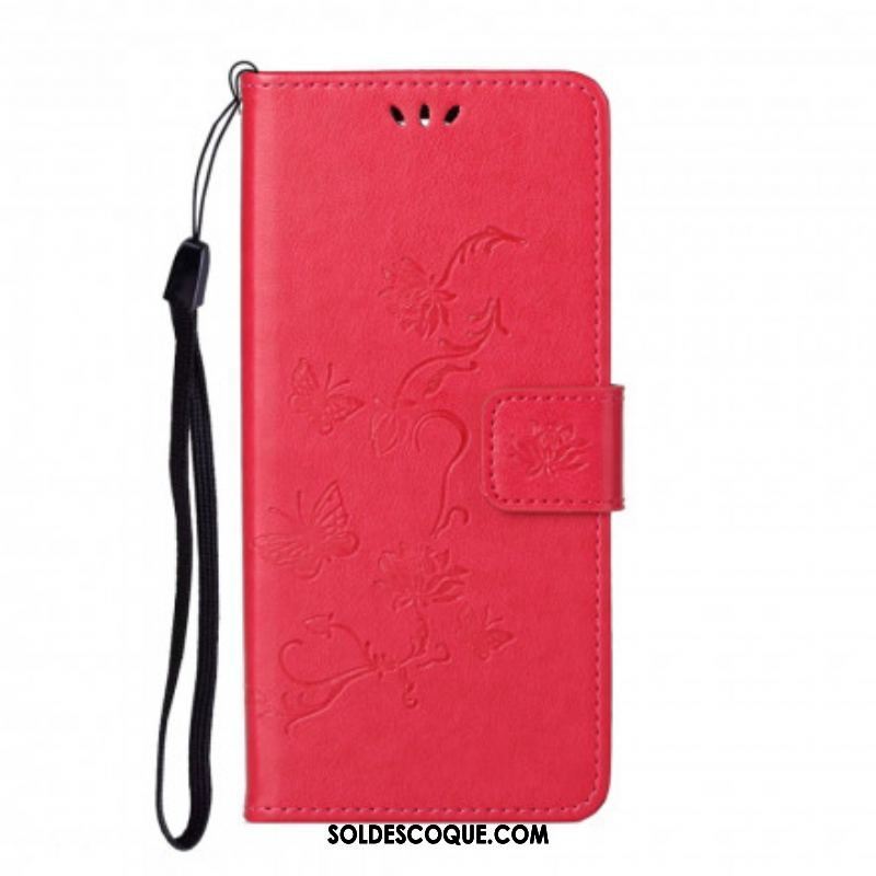 Housse Motorola Edge 20 Papillons et Fleurs à Lanière