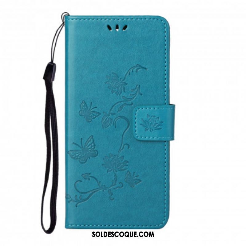 Housse Motorola Edge 20 Papillons et Fleurs à Lanière