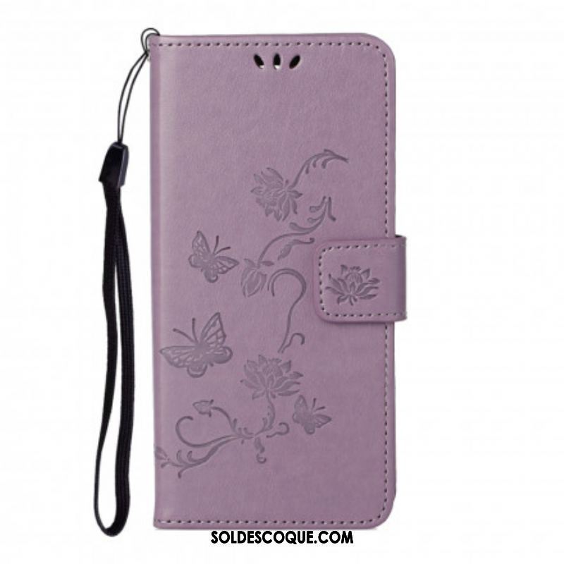 Housse Motorola Edge 20 Papillons et Fleurs à Lanière