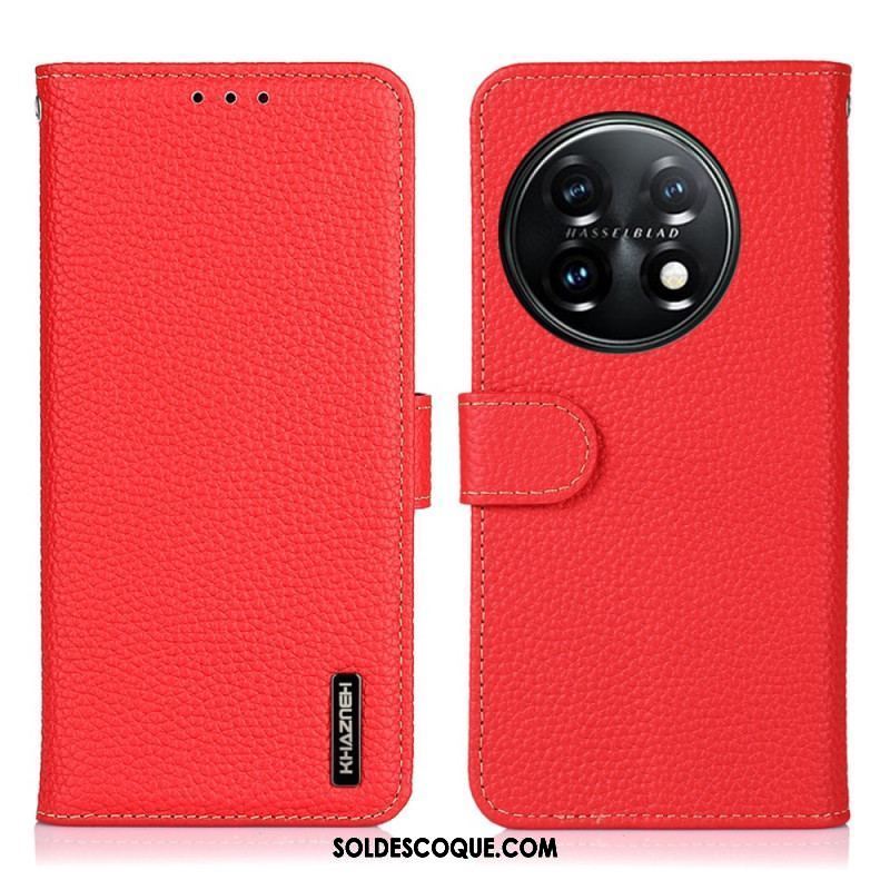 Housse OnePlus 11 5G Cuir Véritable Litchi KHAZNEH