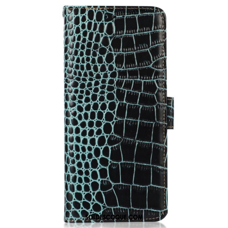 Housse OnePlus Nord 2T 5G Cuir Véritable Style Crocodile RFID