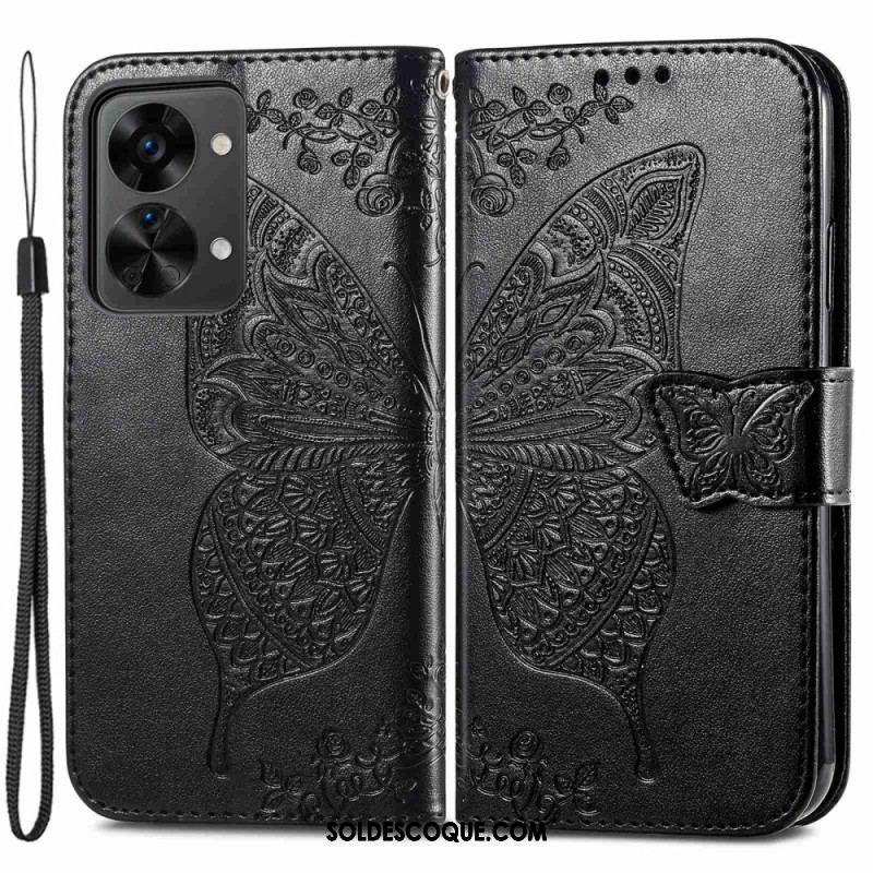 Housse OnePlus Nord 2T 5G Papillon Porte-Cartes à Lanière