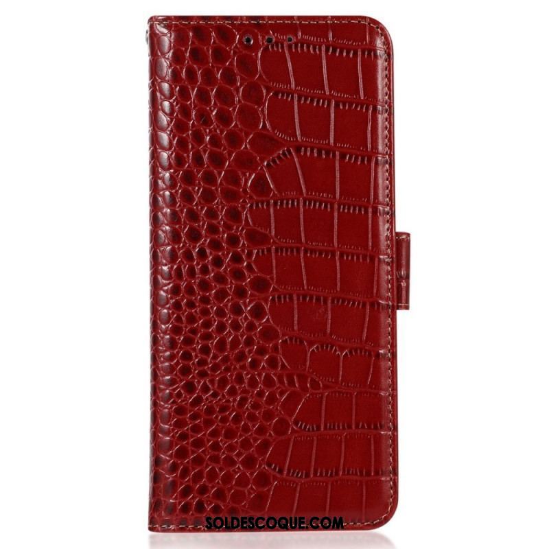 Housse OnePlus Nord CE 2 Lite 5G Cuir Véritable Style Crocodile RFID