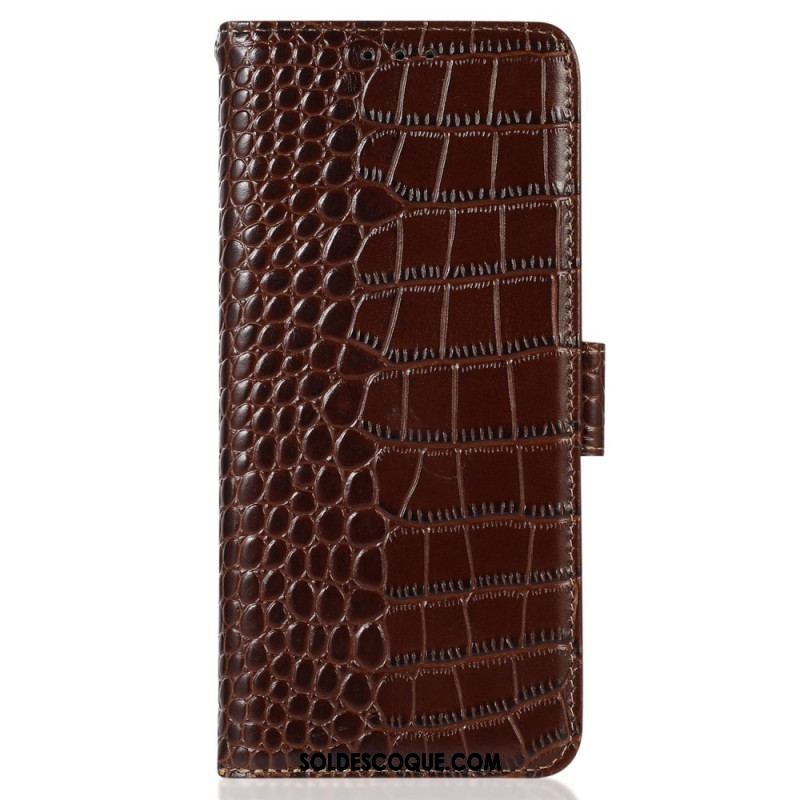 Housse OnePlus Nord CE 2 Lite 5G Cuir Véritable Style Crocodile RFID