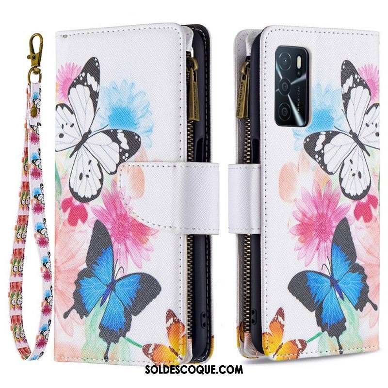 Housse Oppo A16 / A16s Poche Zippée Papillons