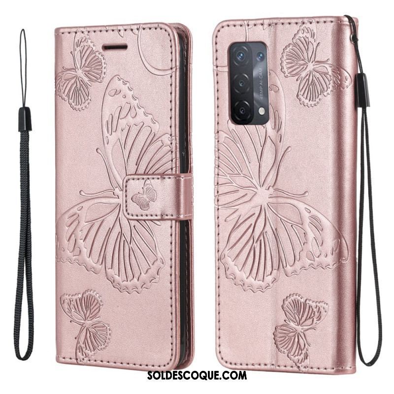 Housse Oppo A74 4G Papillons Géants à Lanière