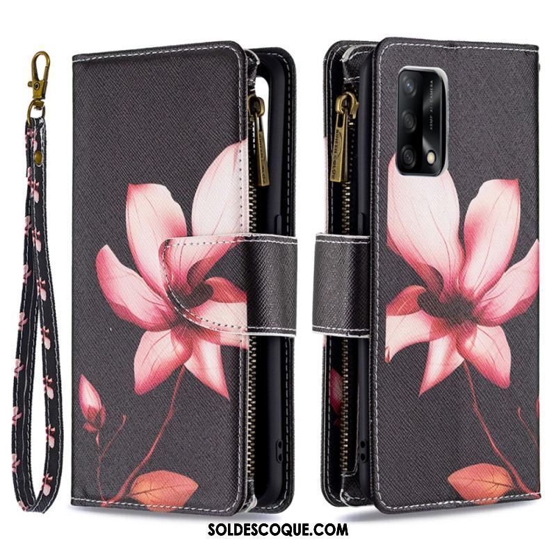 Housse Oppo A74 4G Poche Zippée Fleur